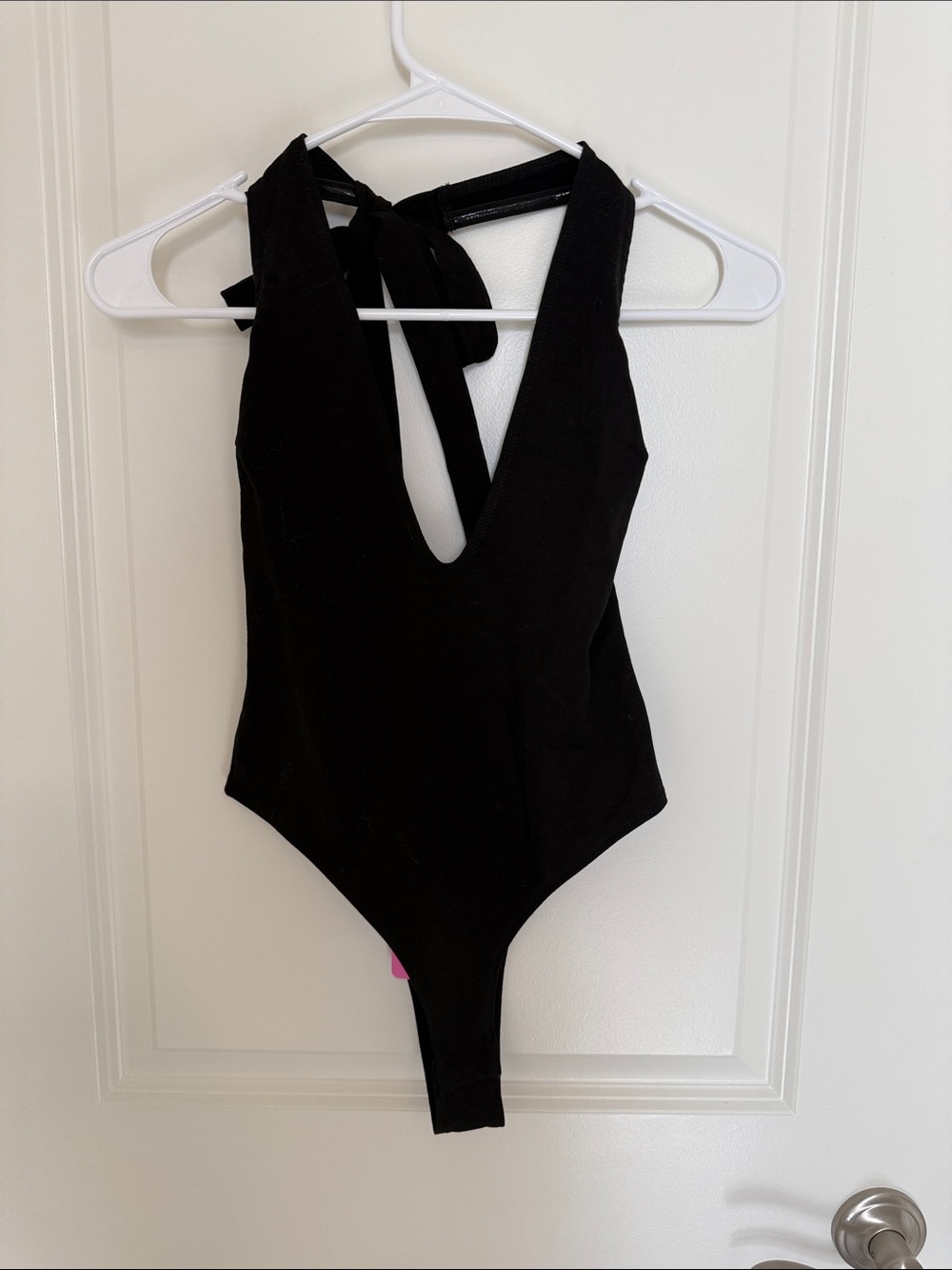 Edikted Black Tie-Back Scoop-Back Bodysuit